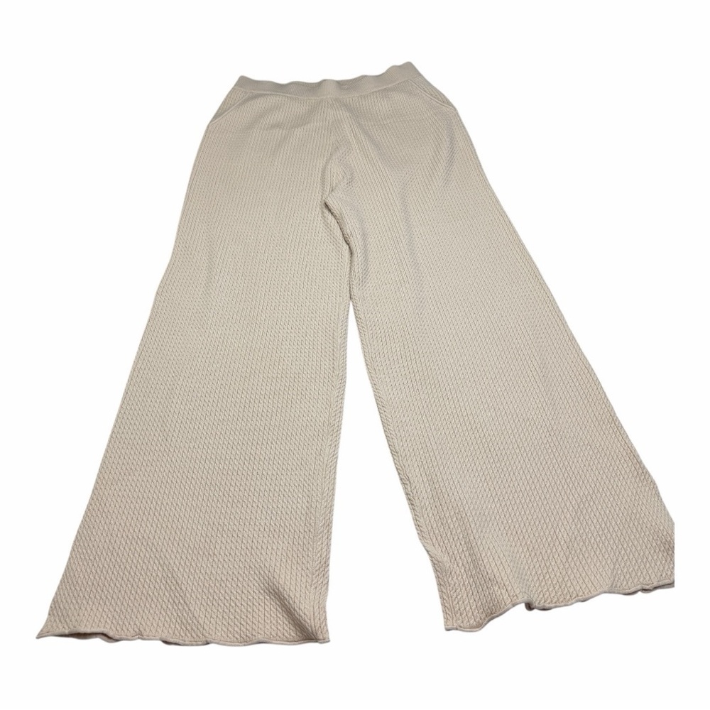 Cable knit Cream Color Wide-Leg pull on Pants - Picture 3 of 12
